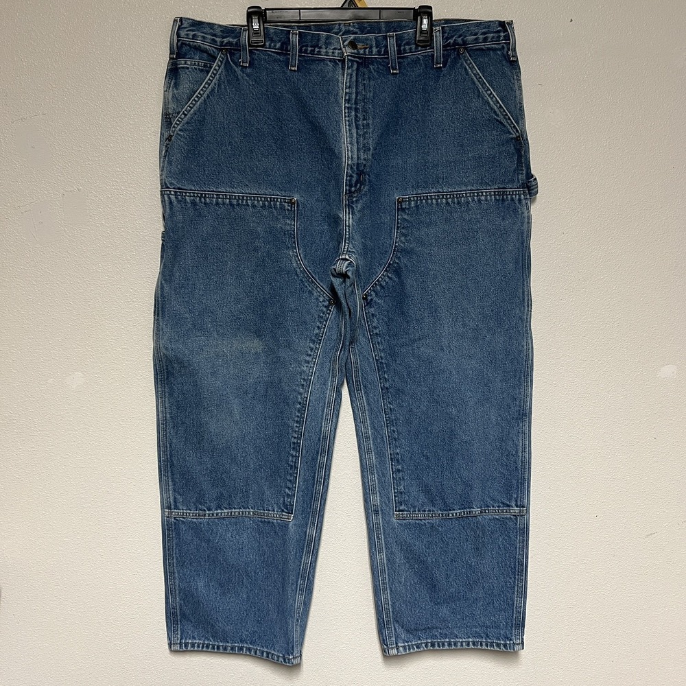 Carhartt B73 DST Jeans Mens 44x30 Blue Denim Double Knee Workwear Carpenter GUC
